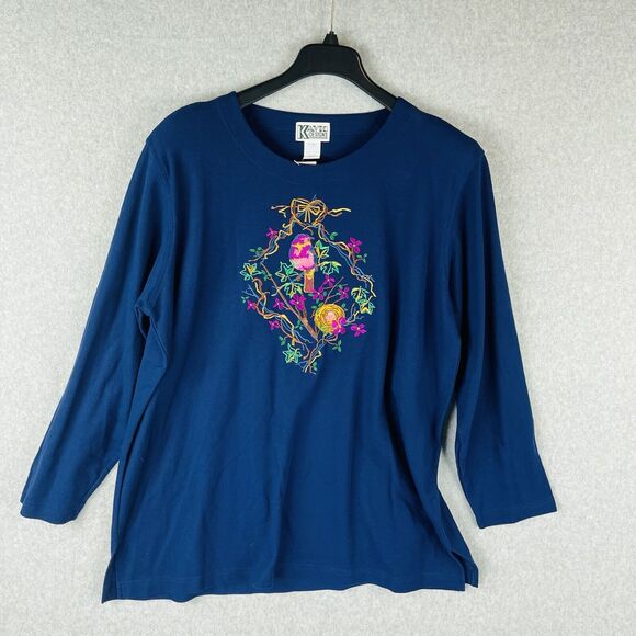 Kavio Designs Womans 2X Plus Blouse Embroidered Birds Blue Top Long Sleeve VTG - Picture 6 of 9